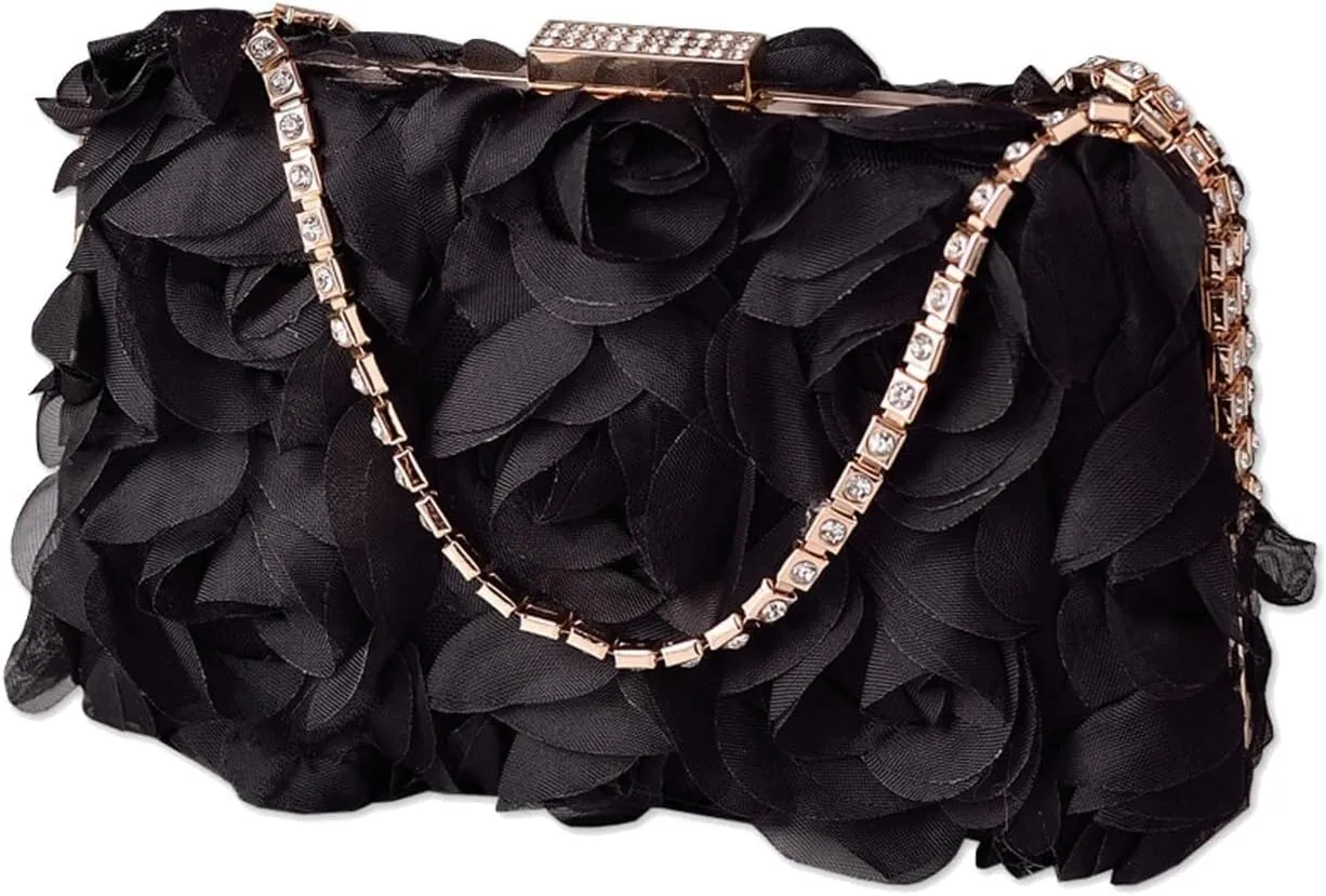 Bridal Wedding Purse Elegant Crossbody Women Rose Shaped Clutch Polyester Handbag Small Shoulder