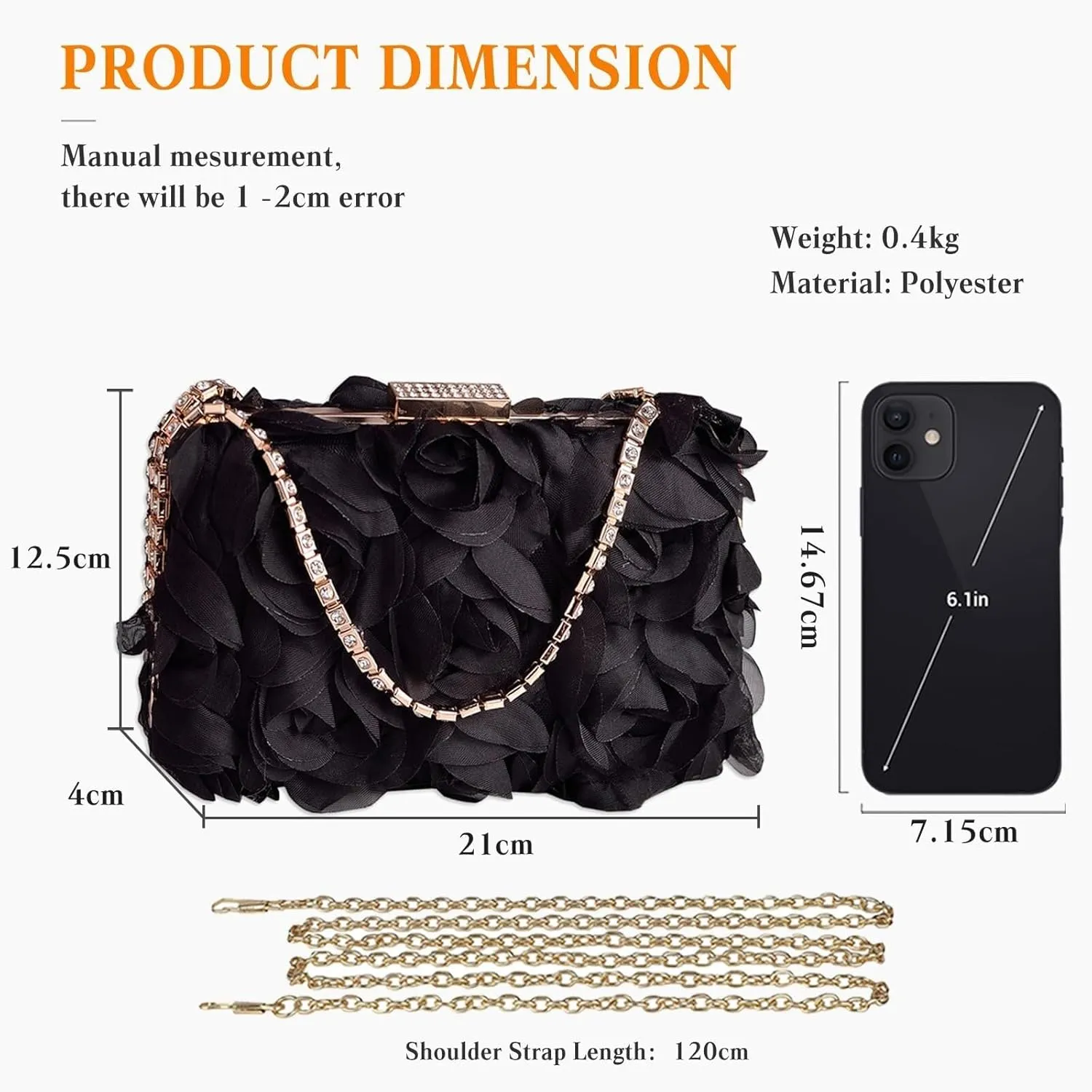 Bridal Wedding Purse Elegant Crossbody Women Rose Shaped Clutch Polyester Handbag Small Shoulder