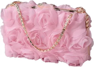 Bridal Wedding Purse Elegant Crossbody Women Rose Shaped Clutch Polyester Handbag Small Shoulder
