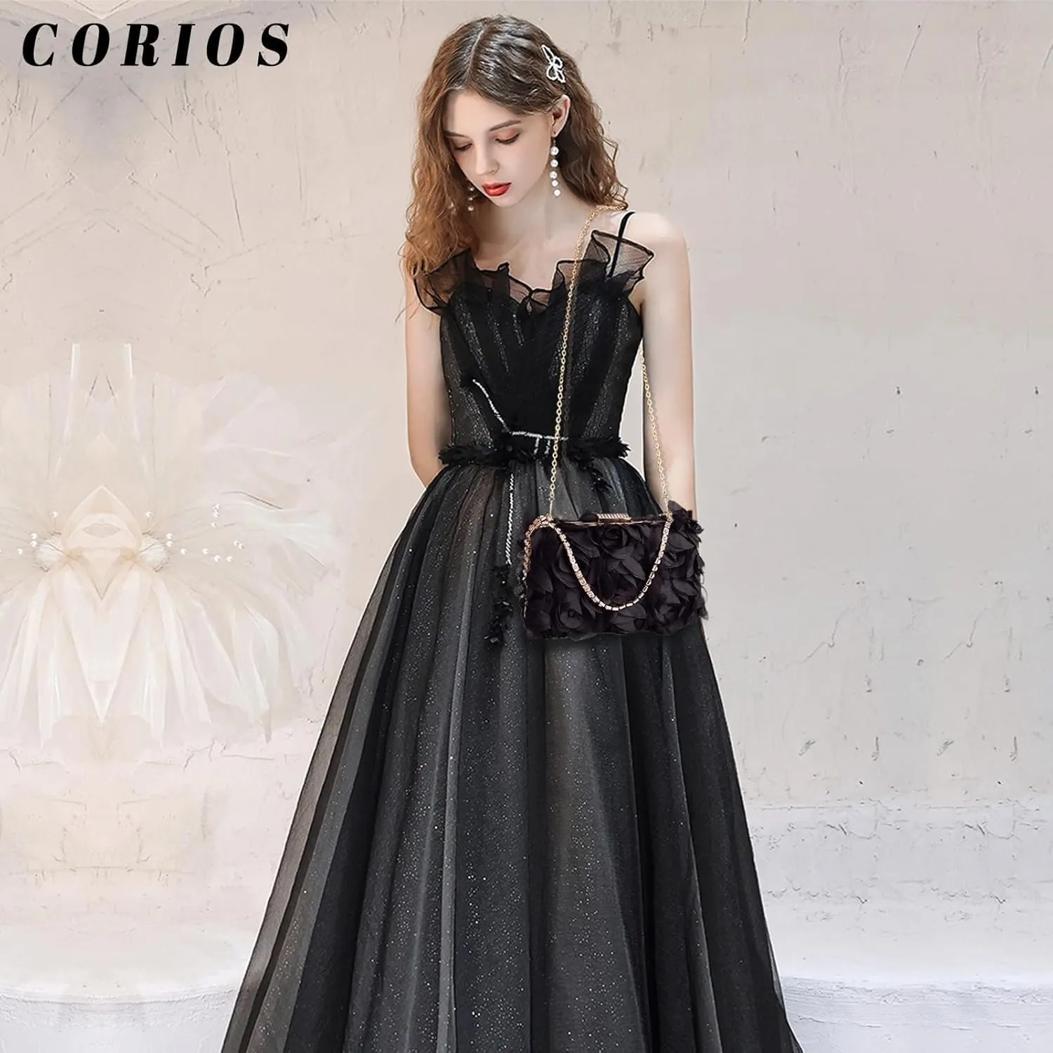 Bridal Wedding Purse Elegant Crossbody Women Rose Shaped Clutch Polyester Handbag Small Shoulder