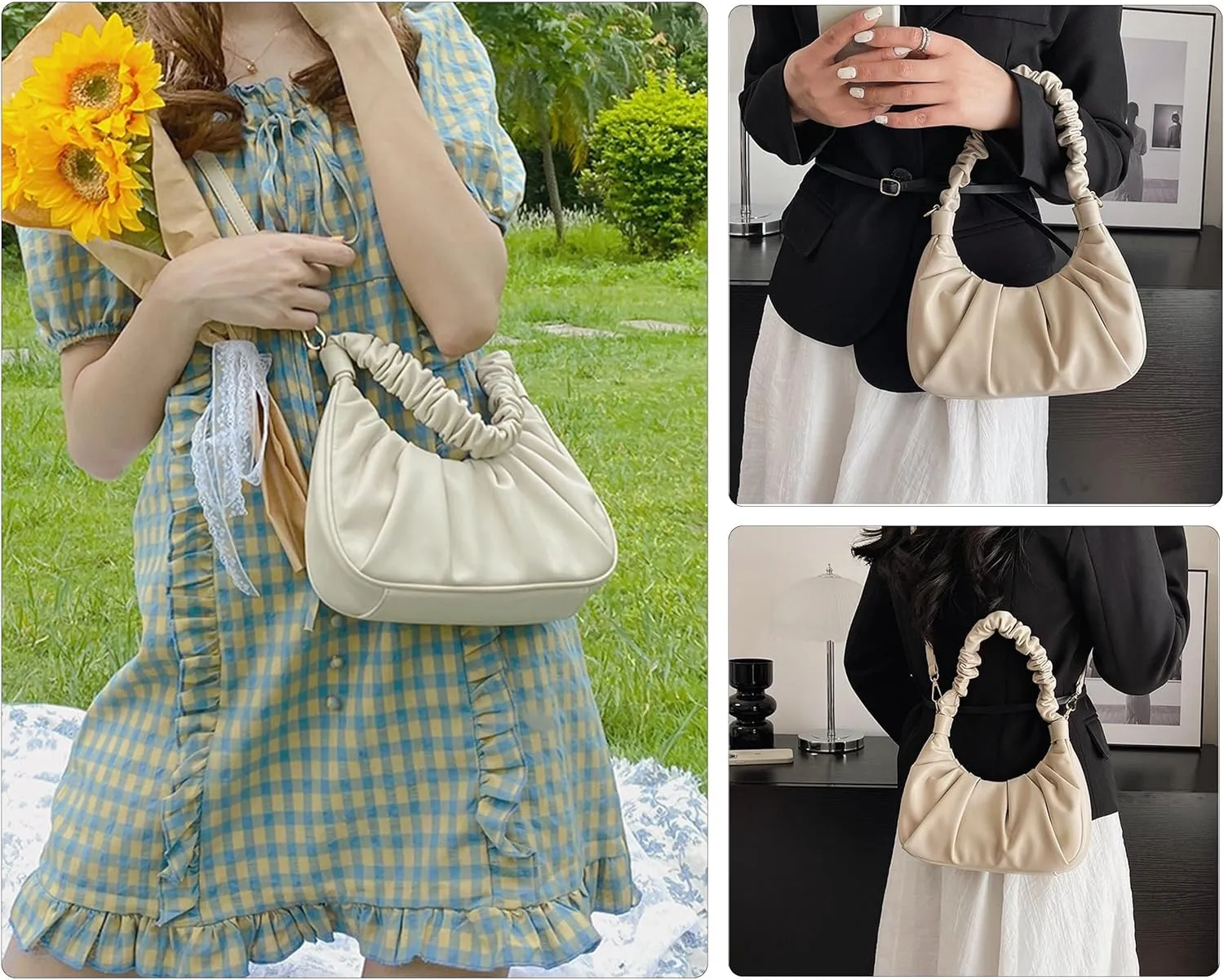 Button-Closure Shoulder Bag - Women's Small Trendy Tote with Crossbody & Clutch Function