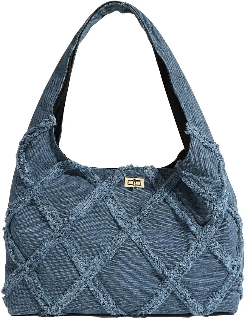 Chic Denim Canvas Shoulder Bag Summer Tote Bags For Women Casual Handbag Hobo Bag Trendy Purses Commuter Handbags Gift 2024