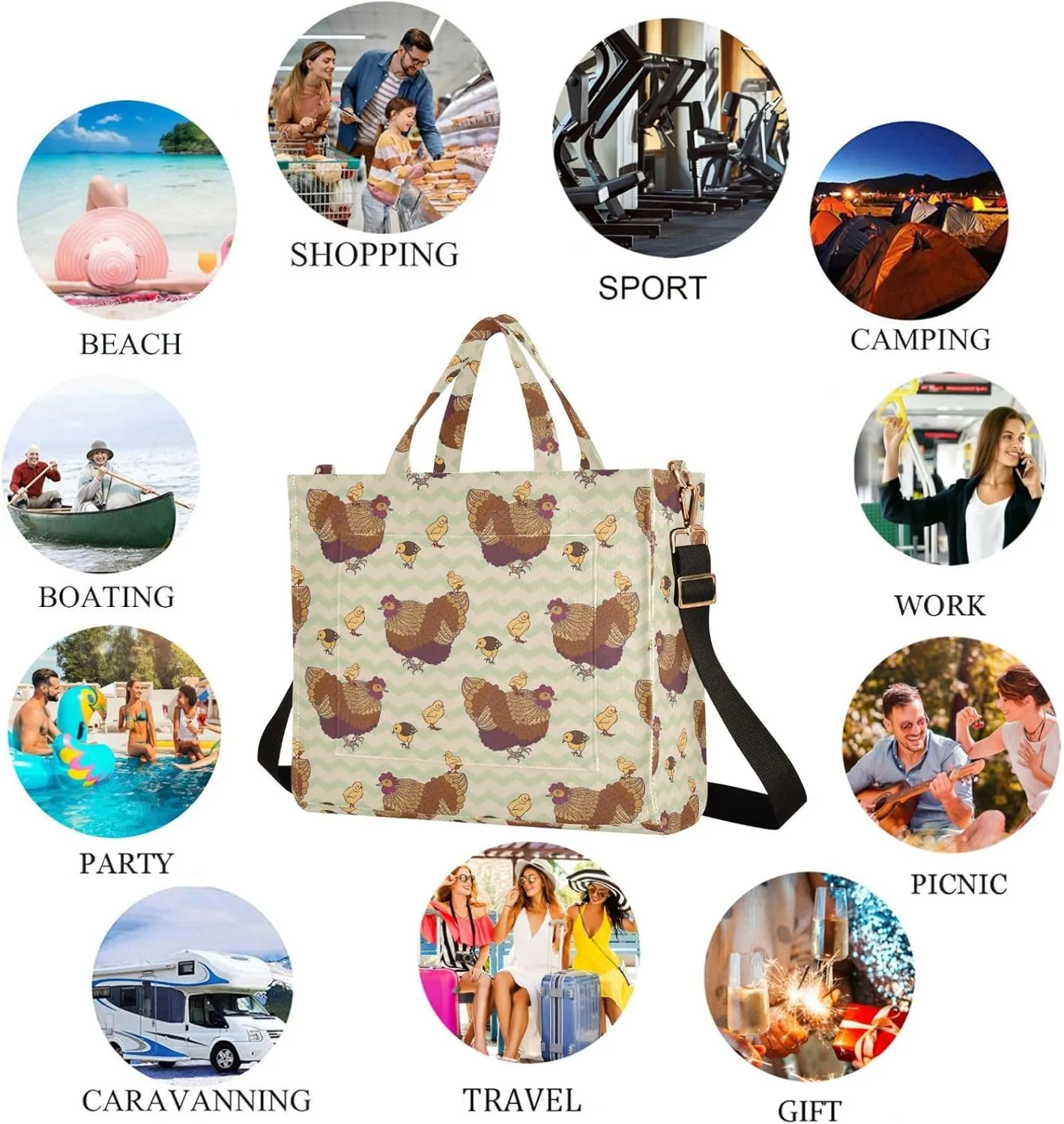Chic Lifelike Pattern Corduroy Satchel Tote Shoulder Bag for Men Women Weekender Travel Beach Shopping Gym
