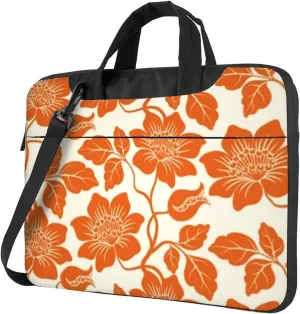 Chic Orange Flowers Portable 13-15.6 Inch Laptop Bag For Man And Women, Computer Messenger Bag, Trendy Shoulder Strap Design