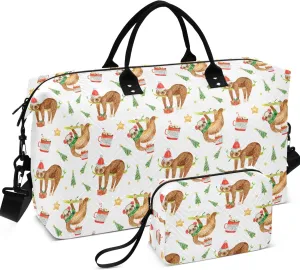 Christmas Sloth Gift Travel Duffel Bags Toiletry Bags Set, Modern Womens Garment Duffel Bag Carry on Bags for Airplanes