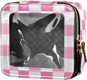 Clear Makeup Bag Light Pink Checkered Travel Toiletry Bag with Zipper Small MakeUp Organizer Travel Essentials Cosmetic Bags for Women