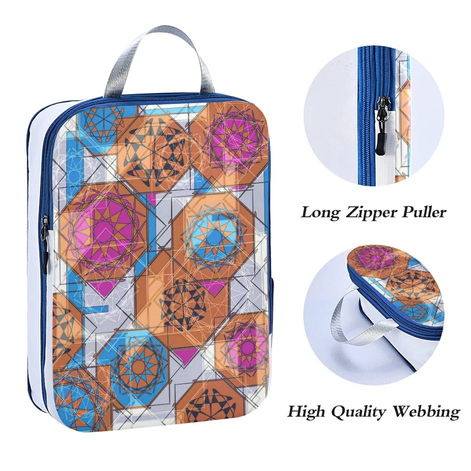 Colorful Floral and Geometric Modern Abstract Design 3 Piece set Cubes Expandable Adjustable Luggage Packing Bags, Ultralight Organizer Accessories Travel Suitcase Compressible Bags