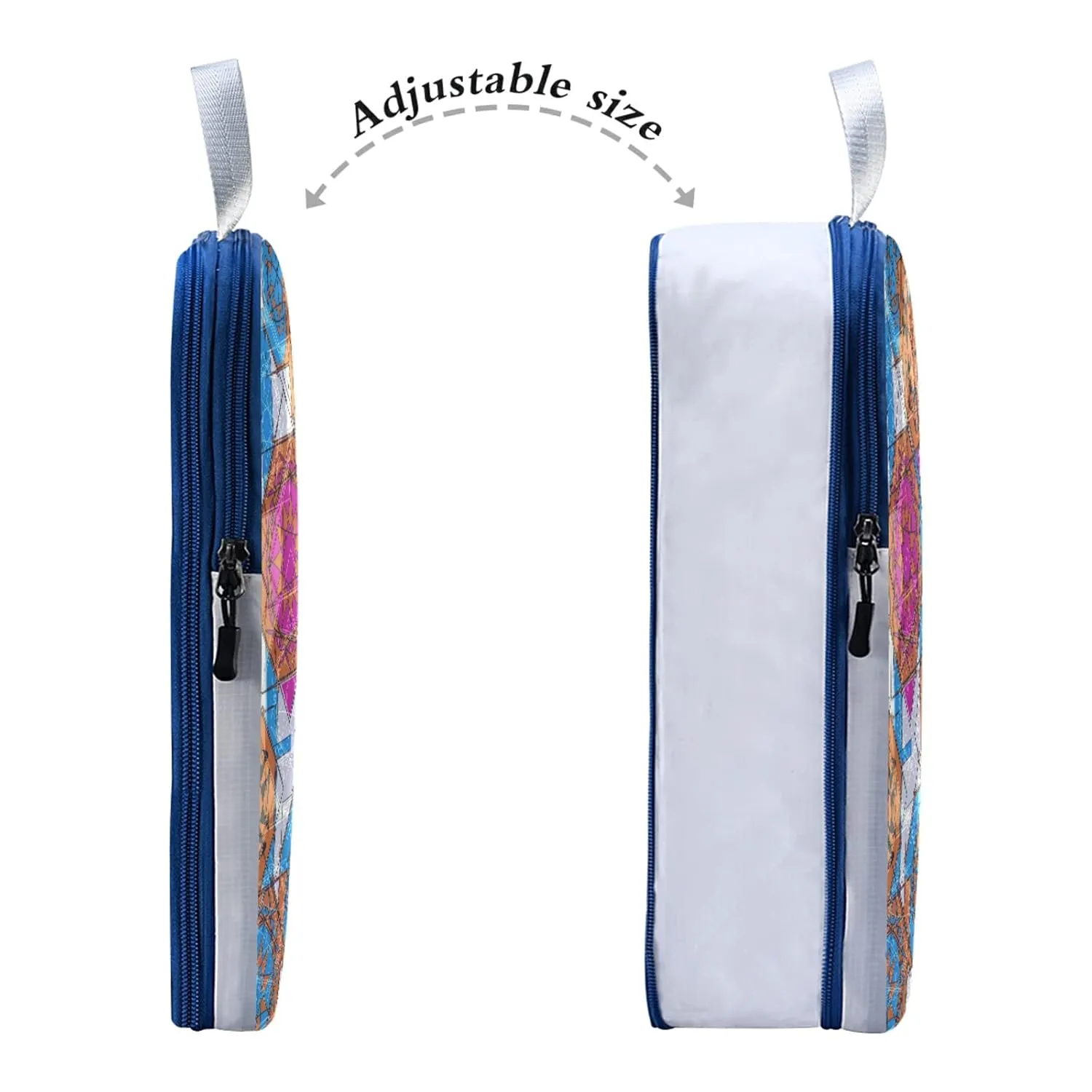 Colorful Floral and Geometric Modern Abstract Design 3 Piece set Cubes Expandable Adjustable Luggage Packing Bags, Ultralight Organizer Accessories Travel Suitcase Compressible Bags