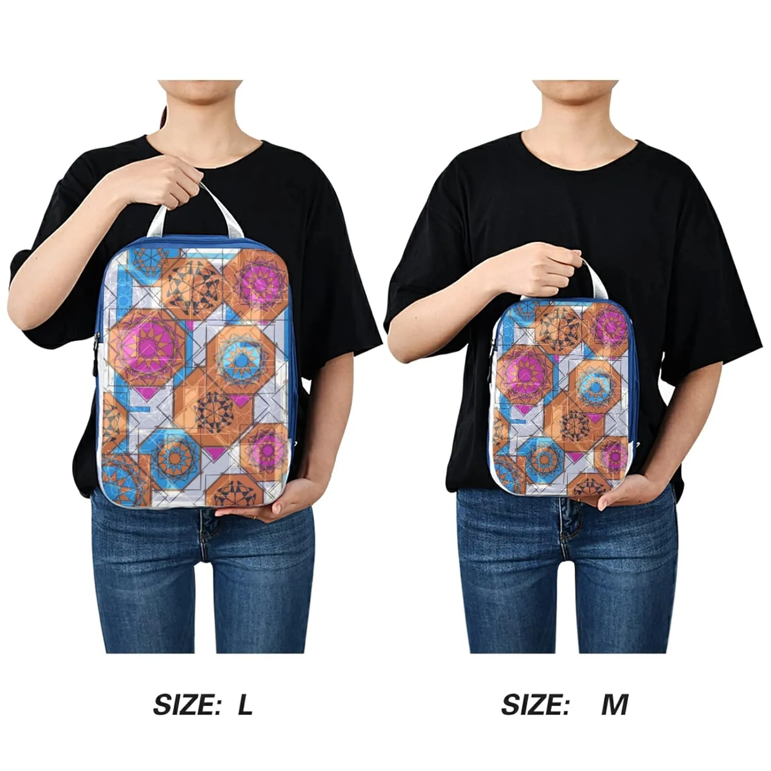 Colorful Floral and Geometric Modern Abstract Design 3 Piece set Cubes Expandable Adjustable Luggage Packing Bags, Ultralight Organizer Accessories Travel Suitcase Compressible Bags
