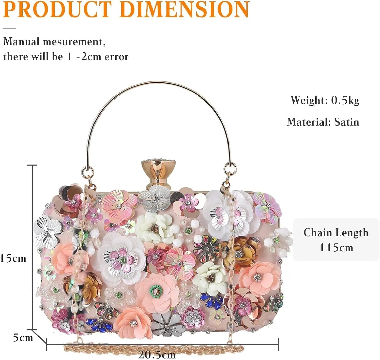 Colorful Flower Clutch Purses 3D Sequins Banquet Elegant Shoulder Crossbody Women's Evening Sequins Floral Handbag