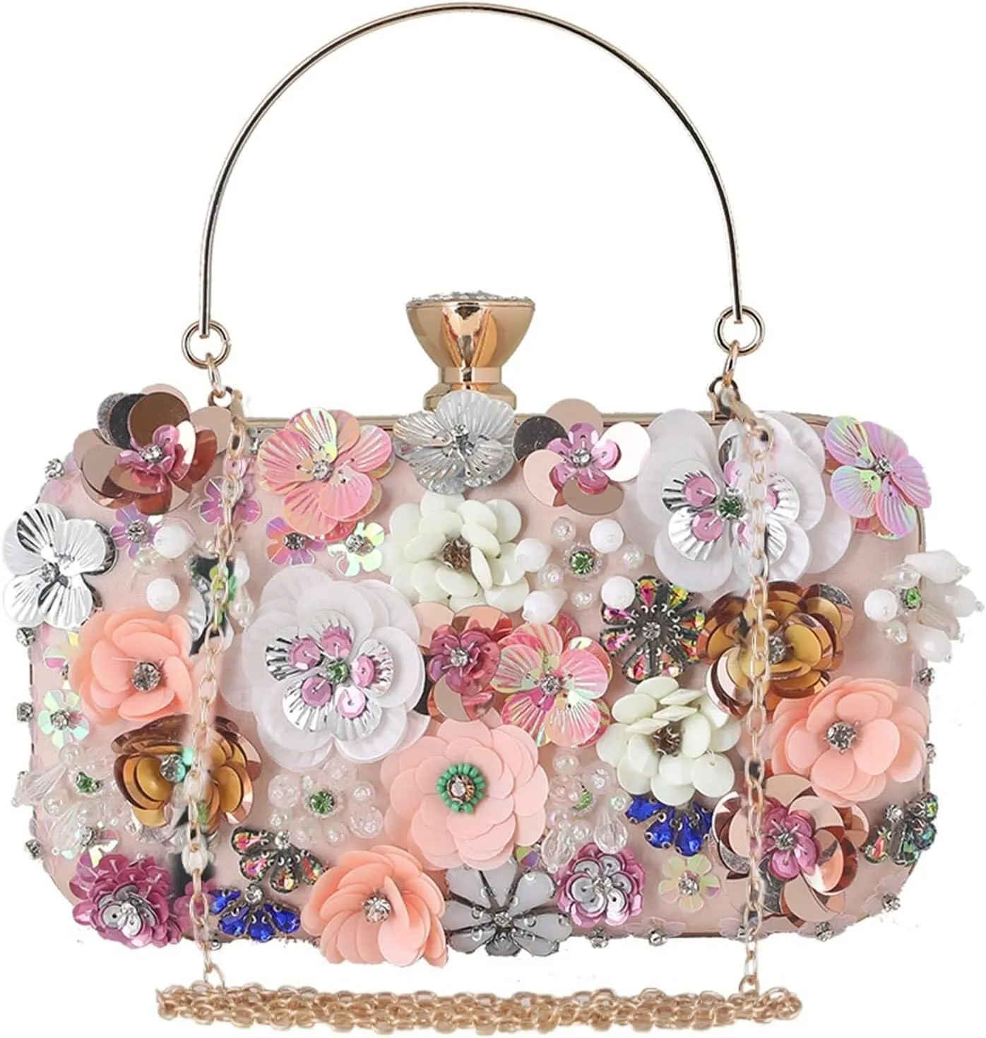 Colorful Flower Clutch Purses 3D Sequins Banquet Elegant Shoulder Crossbody Women's Evening Sequins Floral Handbag