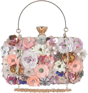 Colorful Flower Clutch Purses 3D Sequins Banquet Elegant Shoulder Crossbody Women's Evening Sequins Floral Handbag