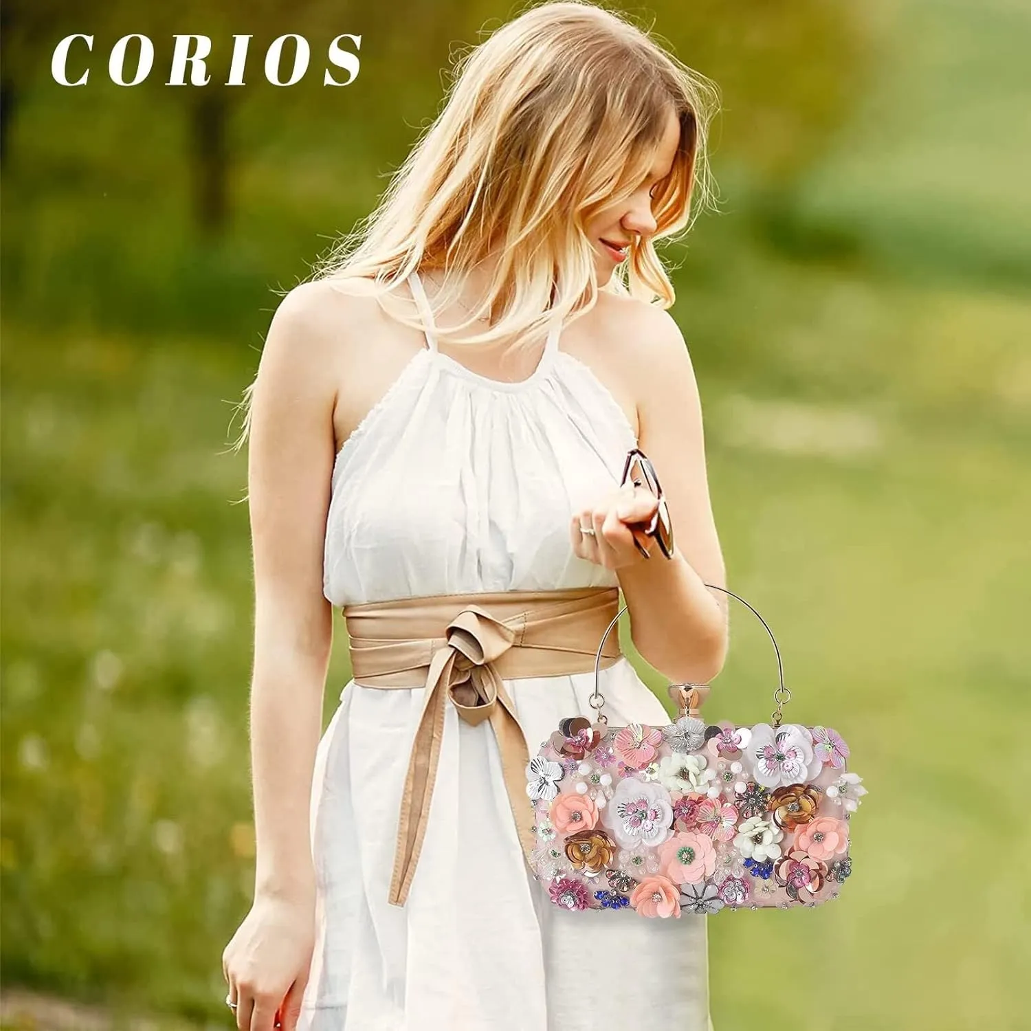 Colorful Flower Clutch Purses 3D Sequins Banquet Elegant Shoulder Crossbody Women's Evening Sequins Floral Handbag