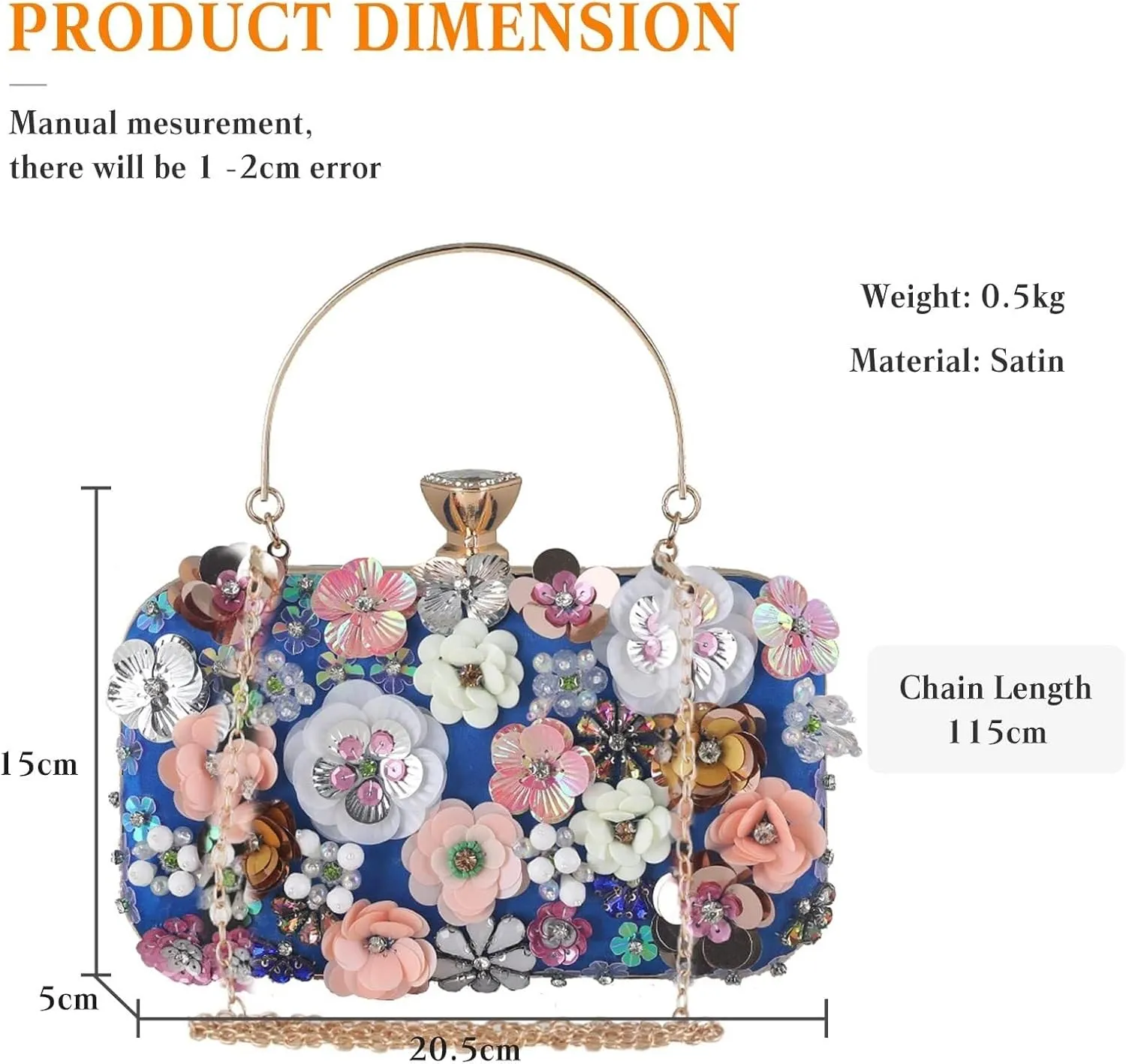 Colorful Flower Clutch Purses 3D Sequins Banquet Elegant Shoulder Crossbody Women's Evening Sequins Floral Handbag
