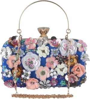 Colorful Flower Clutch Purses 3D Sequins Banquet Elegant Shoulder Crossbody Women's Evening Sequins Floral Handbag