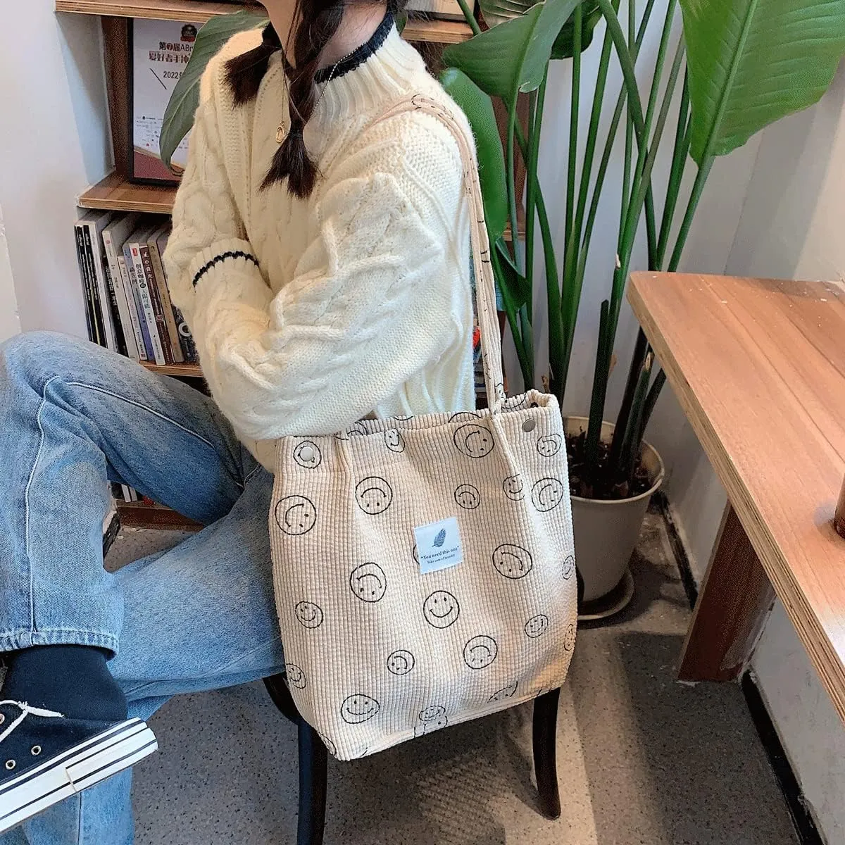 Corduroy Tote Bag Aesthetic Cute Tote Bags Large School Shoulder Bags for Girls Trendy Stuff