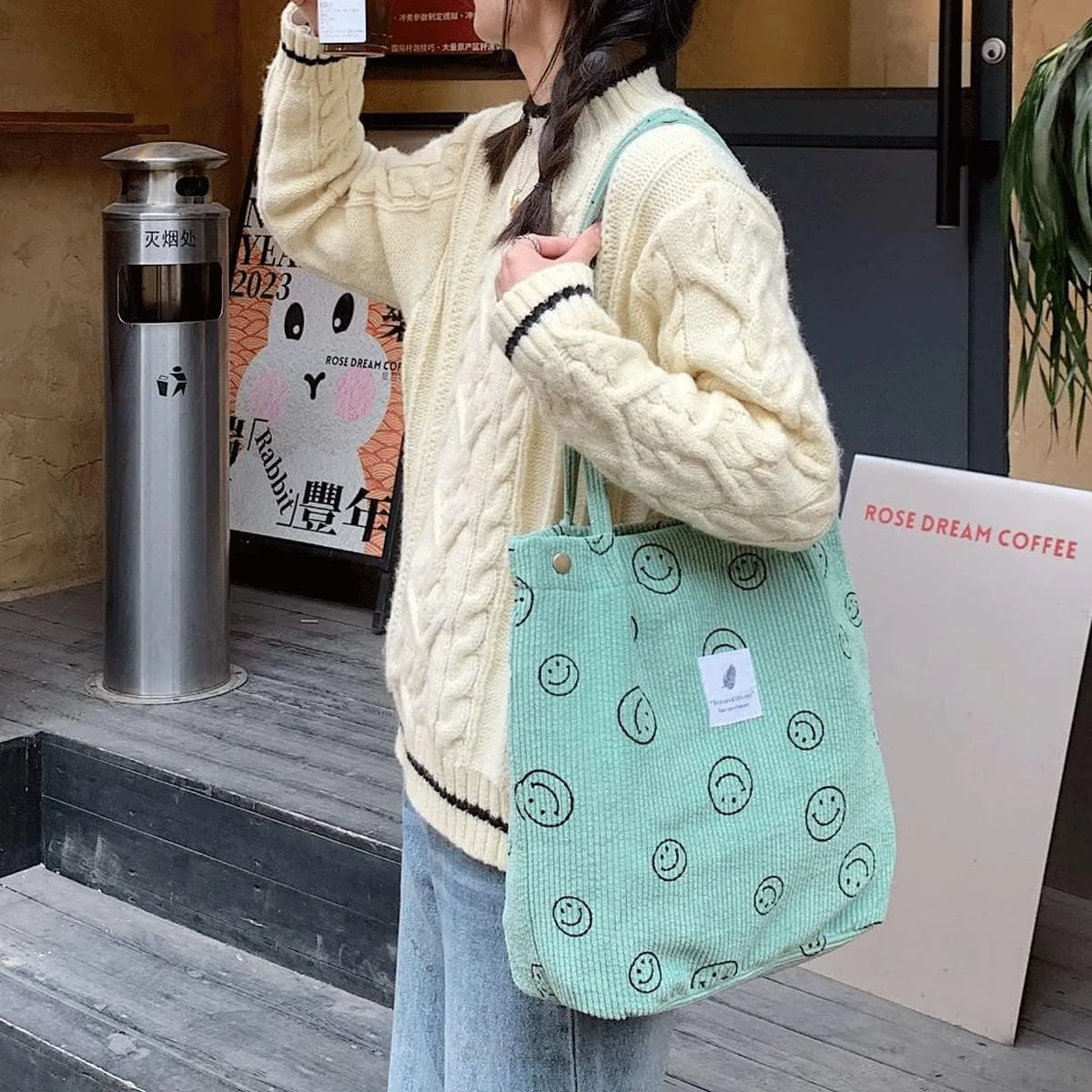 Corduroy Tote Bag Aesthetic Cute Tote Bags Large School Shoulder Bags for Girls Trendy Stuff