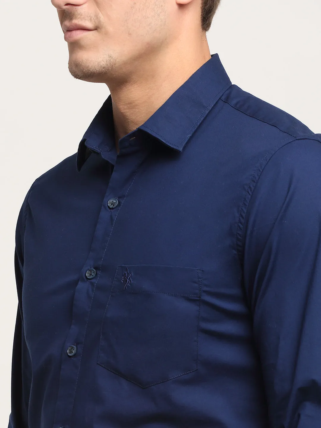 Cotton Blend Solid Blue Full Sleeve Casual Shirt for Men with Pocket