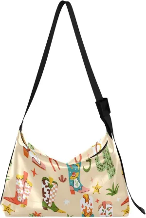 Cowboy Boots in Desert Hobo Crossbody Bags for Women Leather Large Shoulder Bag Cross Body Cartoon Trendy Trendy Womens Tote Bags Handbag for Travel Shopping
