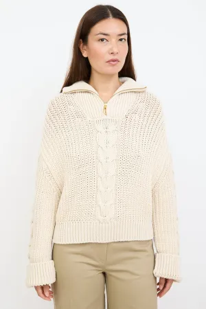 Cream Eria Cable Knit Zip Sweater