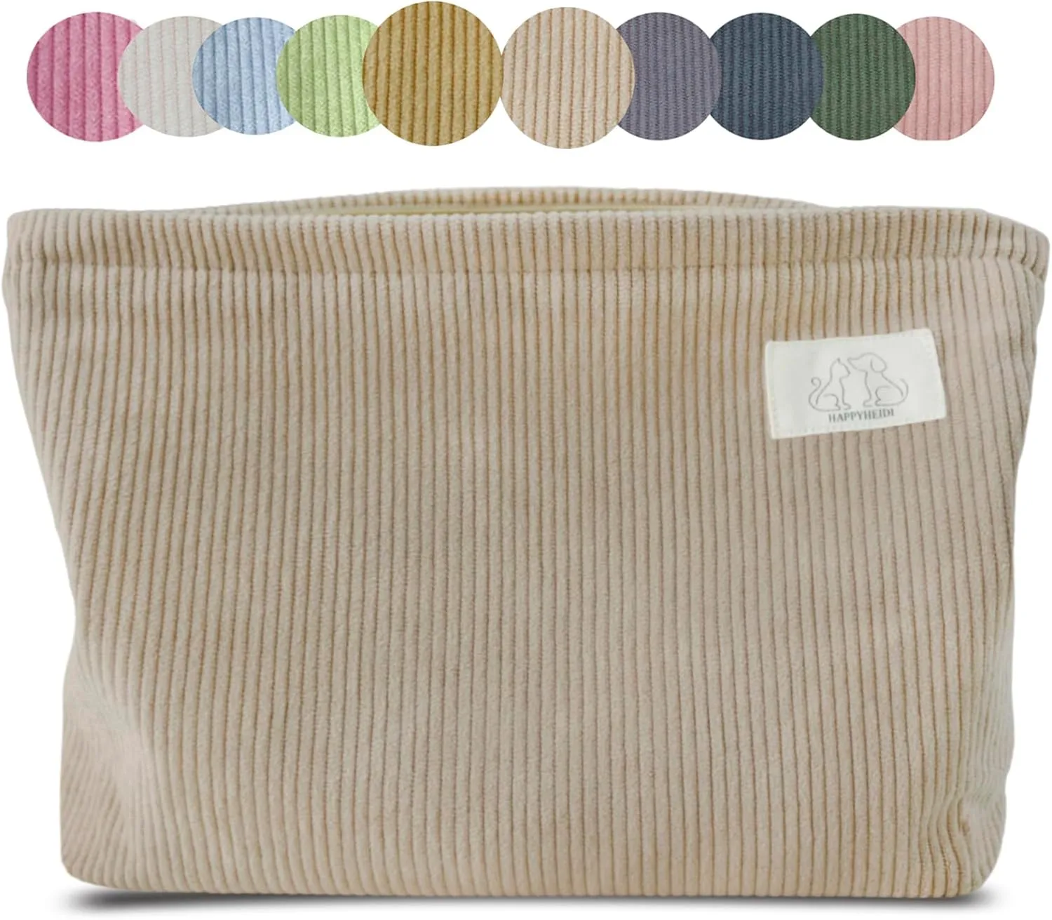 Creamy Light Khaki Corduroy Makeup Bag Cosmetic Toiletry Travel Pouch, Make Up Accessory Purse Organizer, Canvas Lined