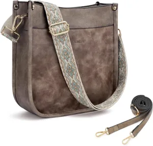 Crossbody Bag for Women Trendy Vegan Leather Hobo Handbags With 2PCS Adjustable Guitar Strap Shoulder Purse For Women