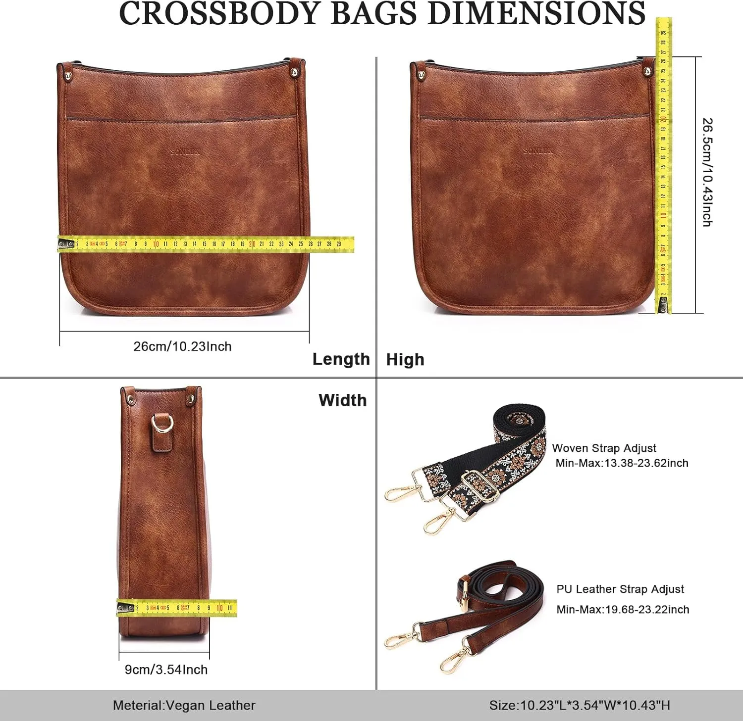 Crossbody Bag for Women Trendy Vegan Leather Hobo Handbags With 2PCS Adjustable Guitar Strap Shoulder Purse For Women