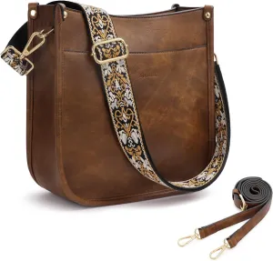 Crossbody Bag for Women Trendy Vegan Leather Hobo Handbags With 2PCS Adjustable Guitar Strap Shoulder Purse For Women