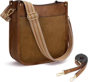 Crossbody Bag for Women Trendy Vegan Leather Hobo Handbags With 2PCS Adjustable Guitar Strap Shoulder Purse For Women