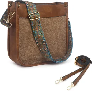 Crossbody Bag for Women Trendy Vegan Leather Hobo Handbags With 2PCS Adjustable Guitar Strap Shoulder Purse For Women