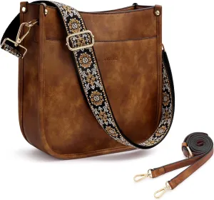 Crossbody Bag for Women Trendy Vegan Leather Hobo Handbags With 2PCS Adjustable Guitar Strap Shoulder Purse For Women
