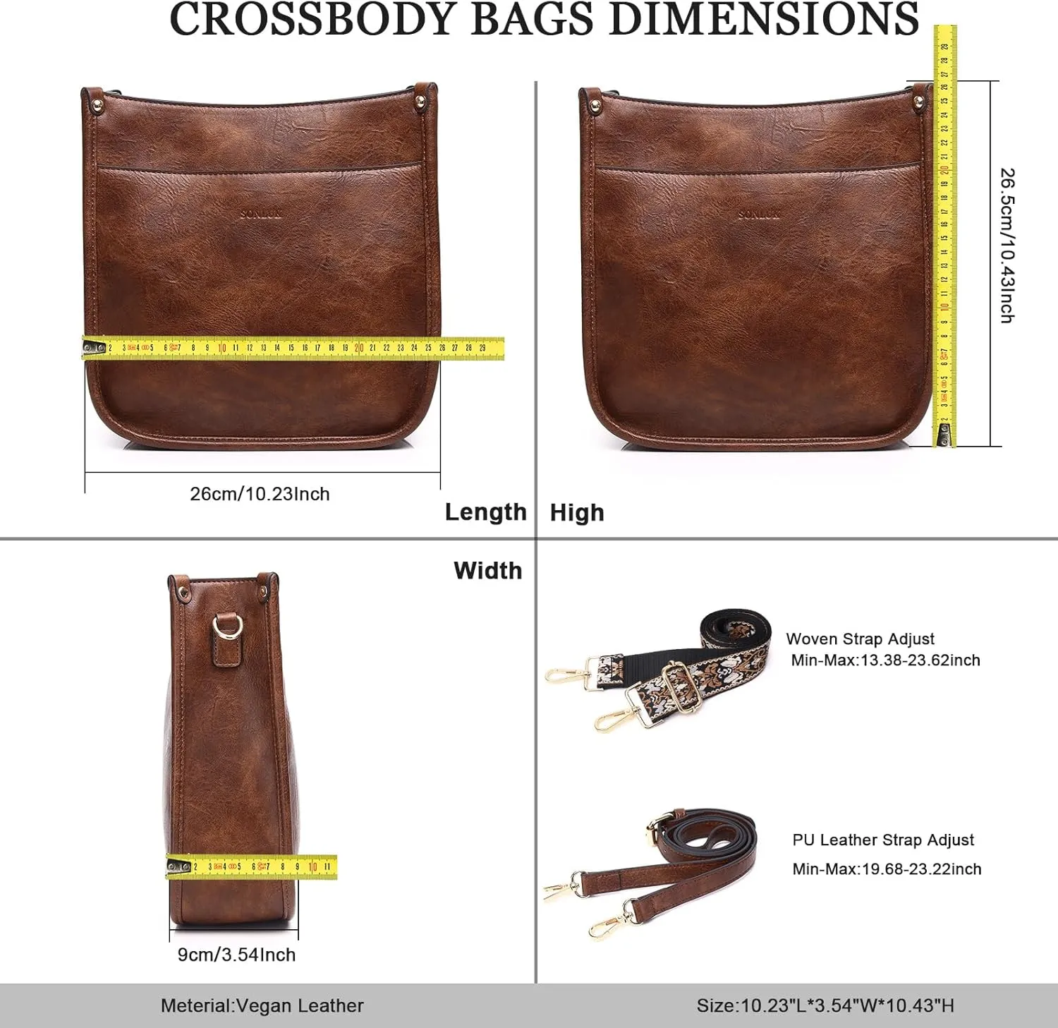 Crossbody Bag for Women Trendy Vegan Leather Hobo Handbags With 2PCS Adjustable Guitar Strap Shoulder Purse For Women