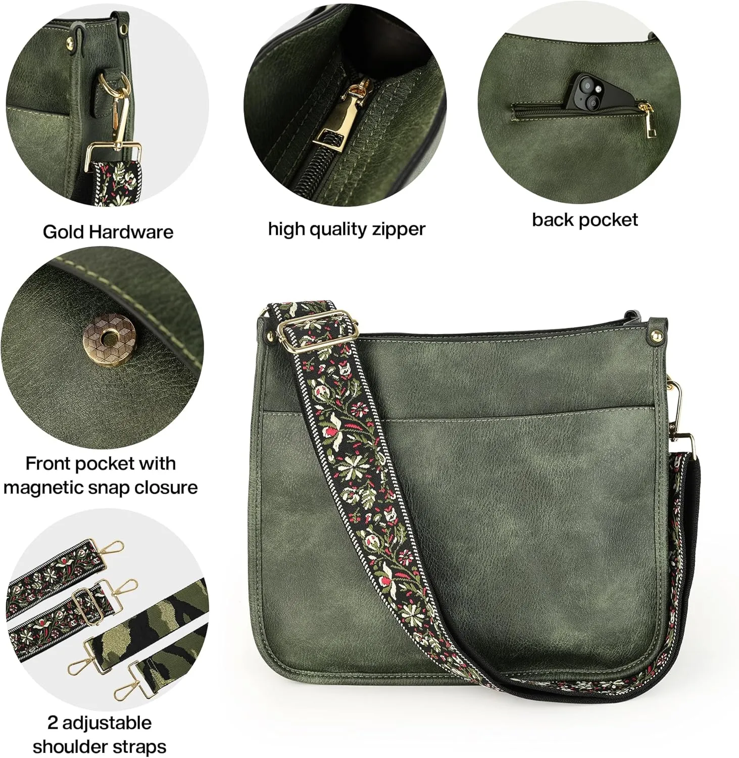 Crossbody Bag for Women Trendy - Vegan Leather Shoulder Purse, Medium Hobo Bag with 2 Strap