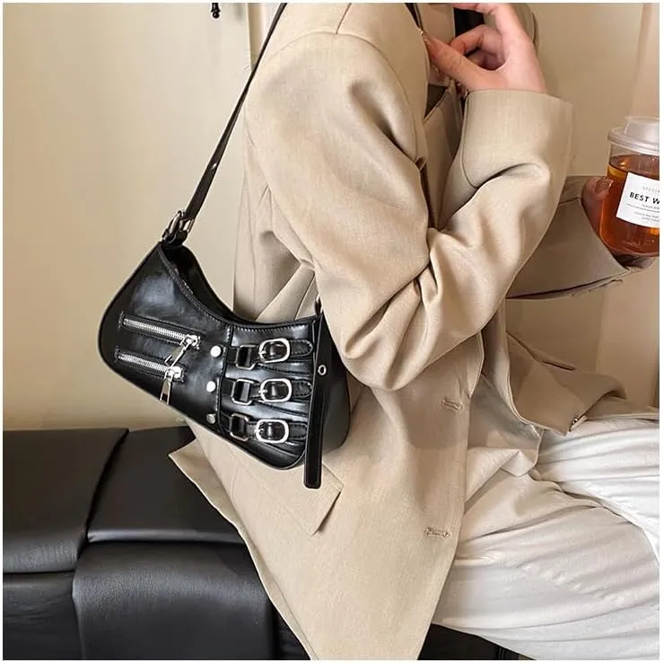 Crossbody Bags for Women Cute Purse, Y2k Purse Hobo Handbags Coquette Wallet Ladies Shoulder Bag Trendy Chic Grunge (Black)