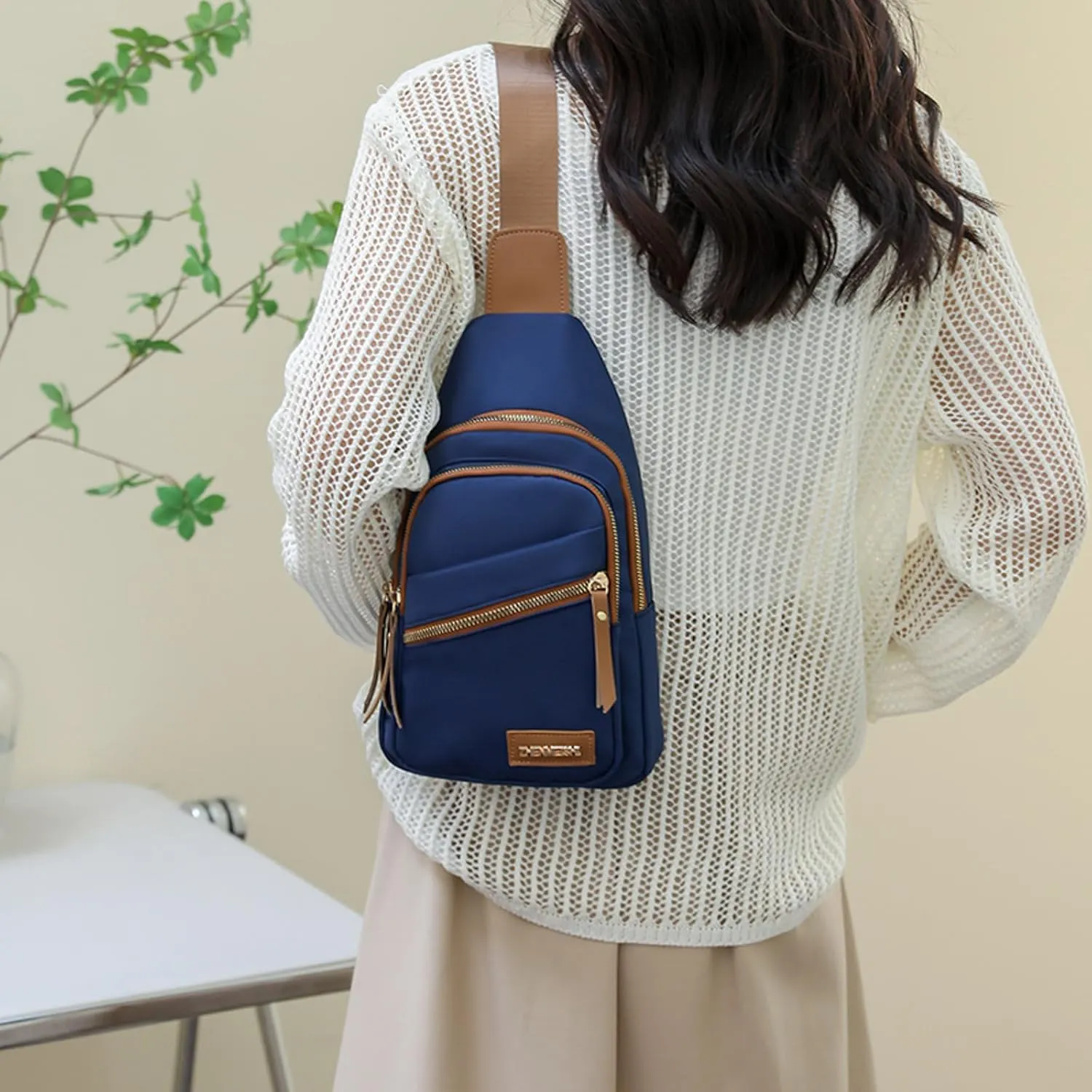 Crossbody Sling Backpack Ladies Chest Bag Soft Leather Feeling Crossbody Bag Large Capacity Simple Retro Shoulder