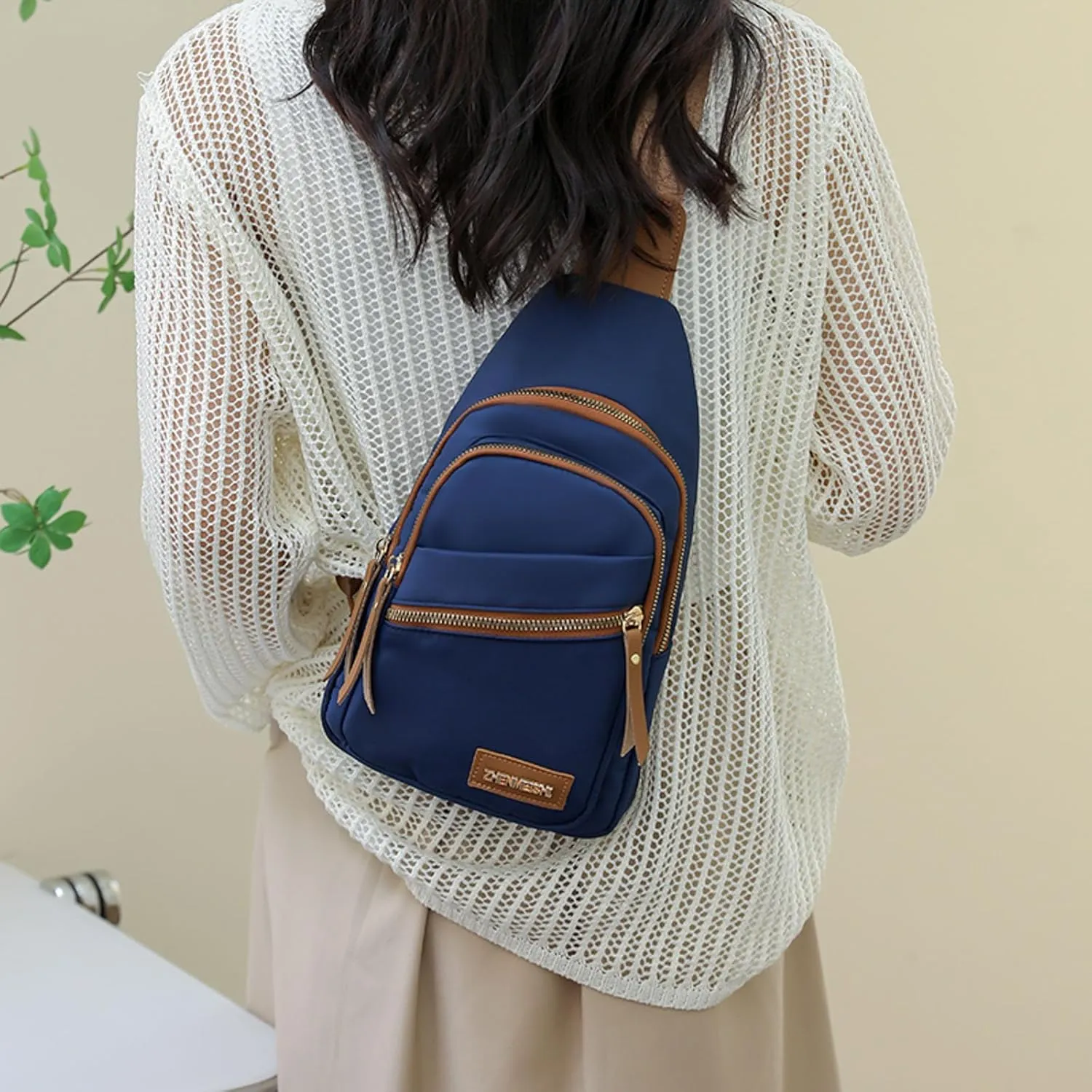 Crossbody Sling Backpack Ladies Chest Bag Soft Leather Feeling Crossbody Bag Large Capacity Simple Retro Shoulder