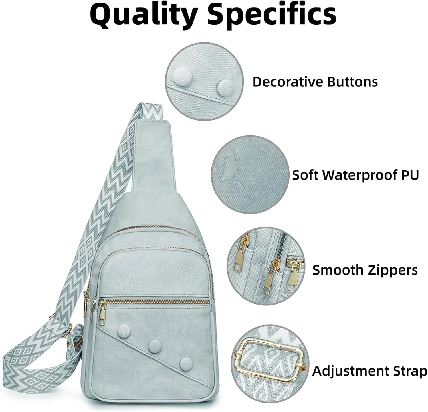 Crossbody Sling Bag for Women Men Crossbody Bag Fanny Packs Purses Fashion Multifunction Faux Leather Chest Bag Travel Anti Theft (Light Blue)