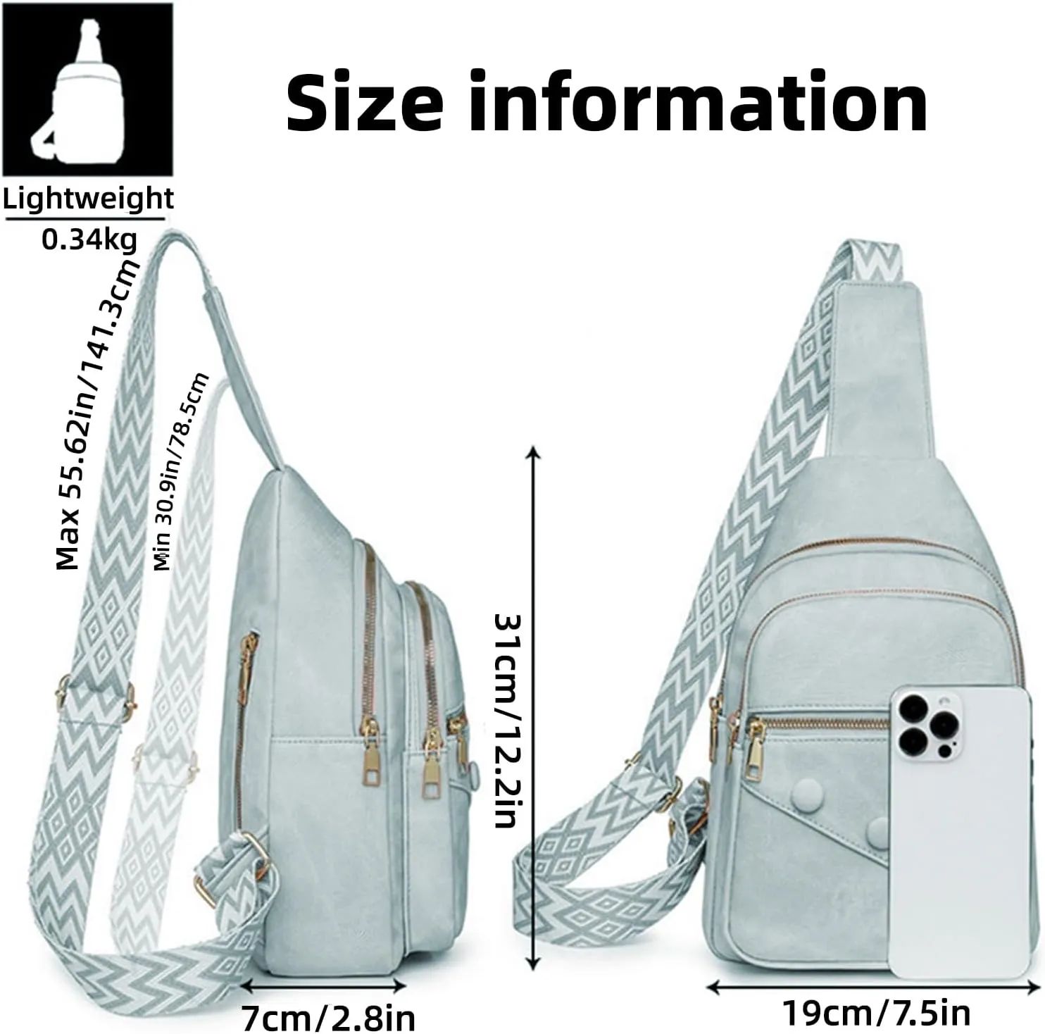 Crossbody Sling Bag for Women Men Crossbody Bag Fanny Packs Purses Fashion Multifunction Faux Leather Chest Bag Travel Anti Theft (Light Blue)