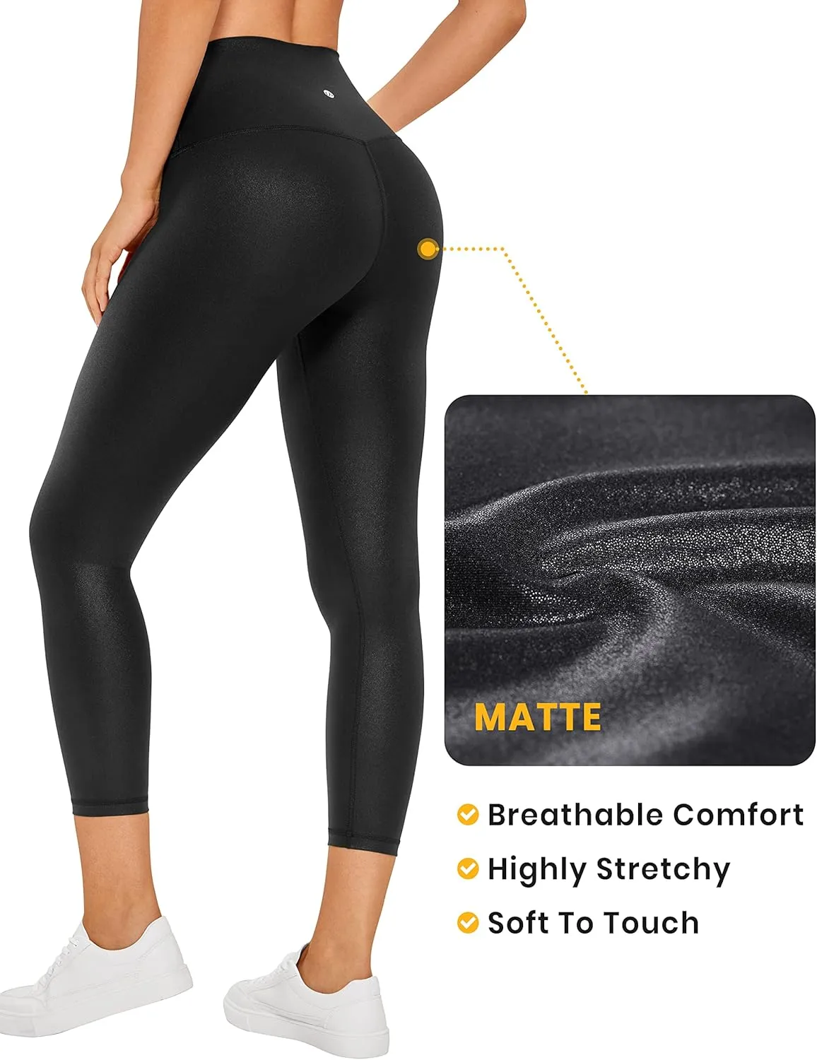CRZ YOGA Butterluxe Matte Faux Leather Leggings for Women 23'' - High Waisted Buttery Soft Lounge Capri Faux Leather