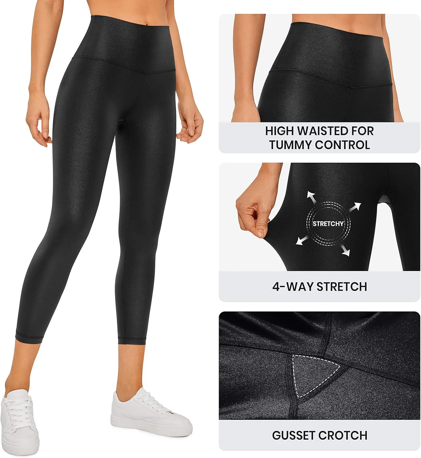 CRZ YOGA Butterluxe Matte Faux Leather Leggings for Women 23'' - High Waisted Buttery Soft Lounge Capri Faux Leather