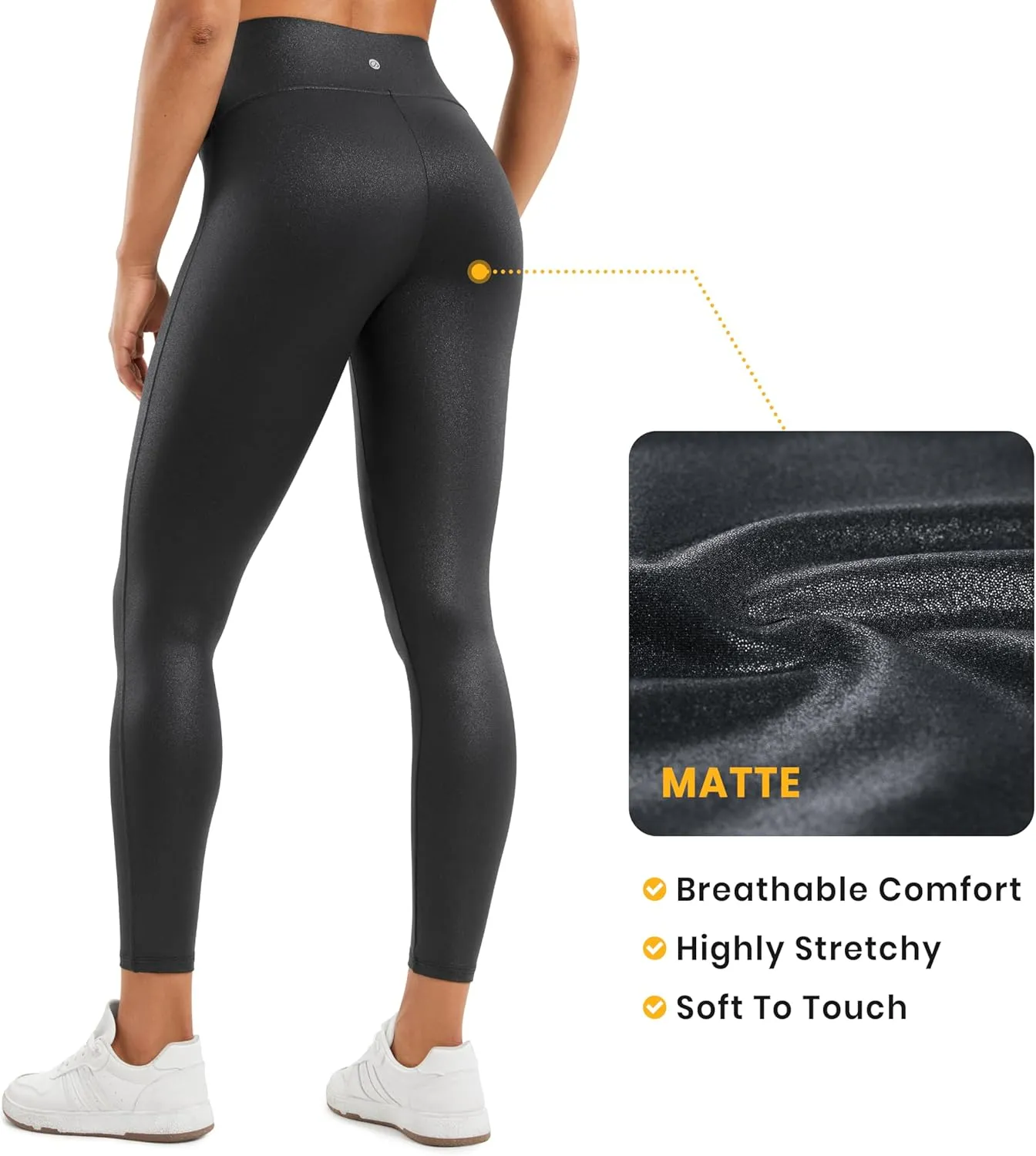 CRZ YOGA Butterluxe Womens Matte Faux Leather Leggings 25" - No Front Seam High Waist Stretch Tights Pleather Pants