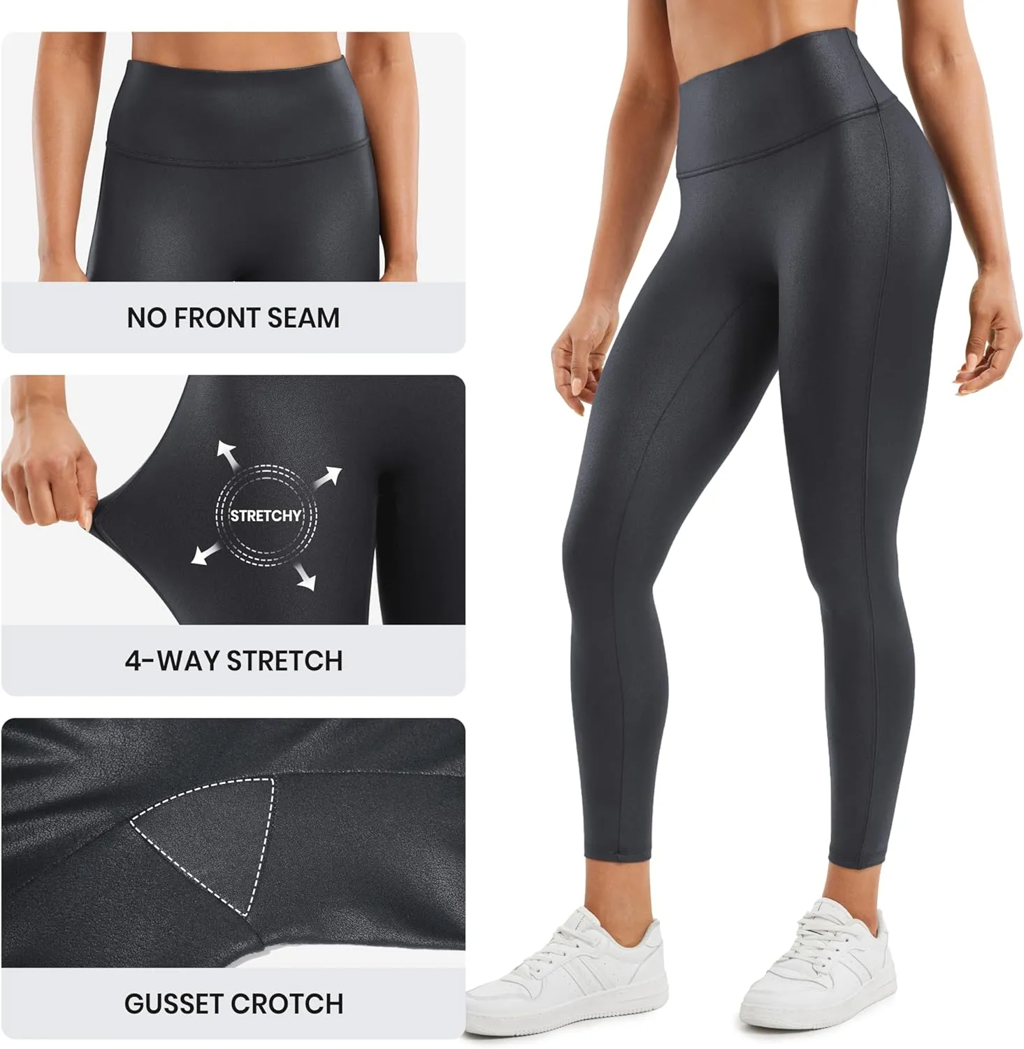 CRZ YOGA Butterluxe Womens Matte Faux Leather Leggings 25" - No Front Seam High Waist Stretch Tights Pleather Pants