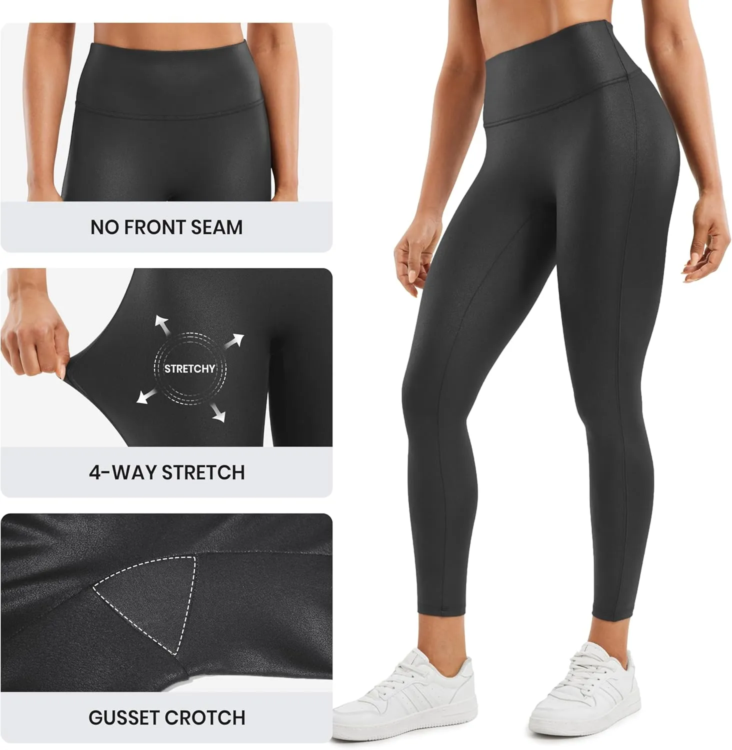CRZ YOGA Butterluxe Womens Matte Faux Leather Leggings 25" - No Front Seam High Waist Stretch Tights Pleather Pants