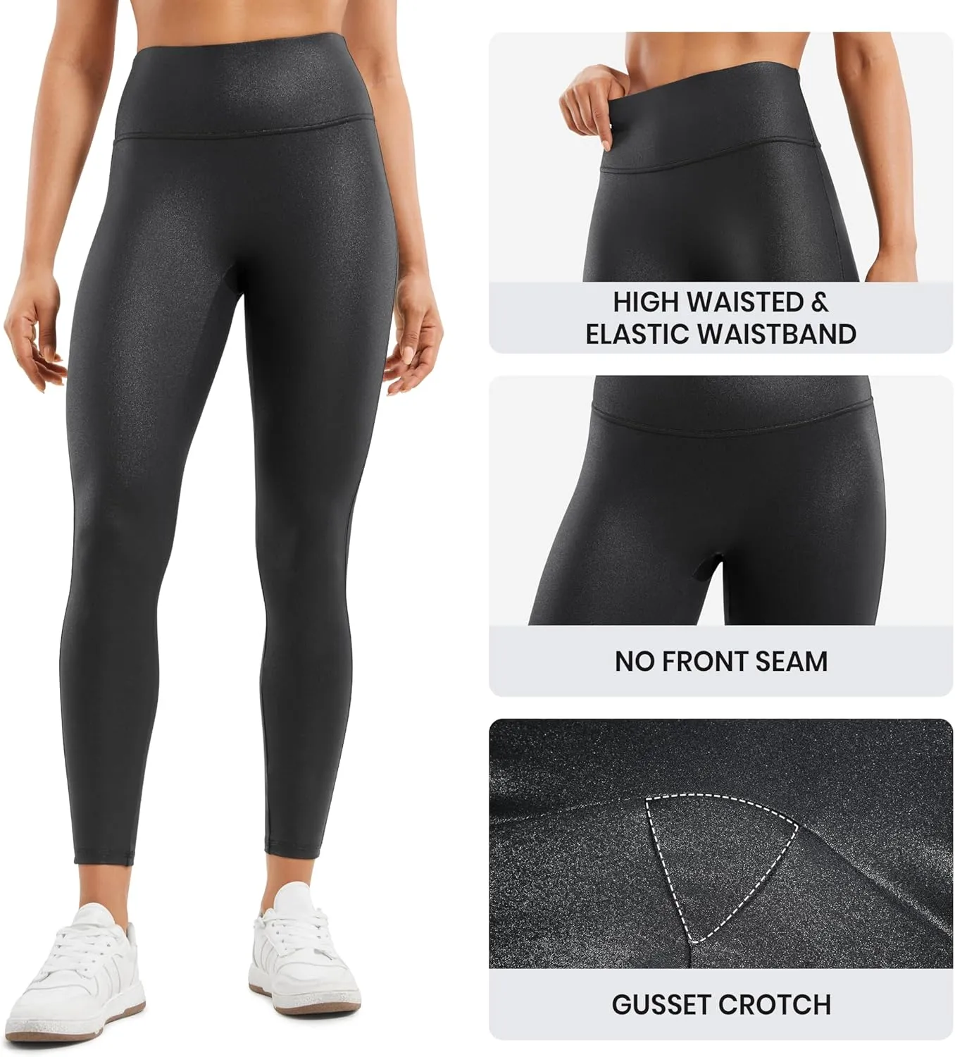 CRZ YOGA Butterluxe Womens Matte Faux Leather Leggings 25" - No Front Seam High Waist Stretch Tights Pleather Pants