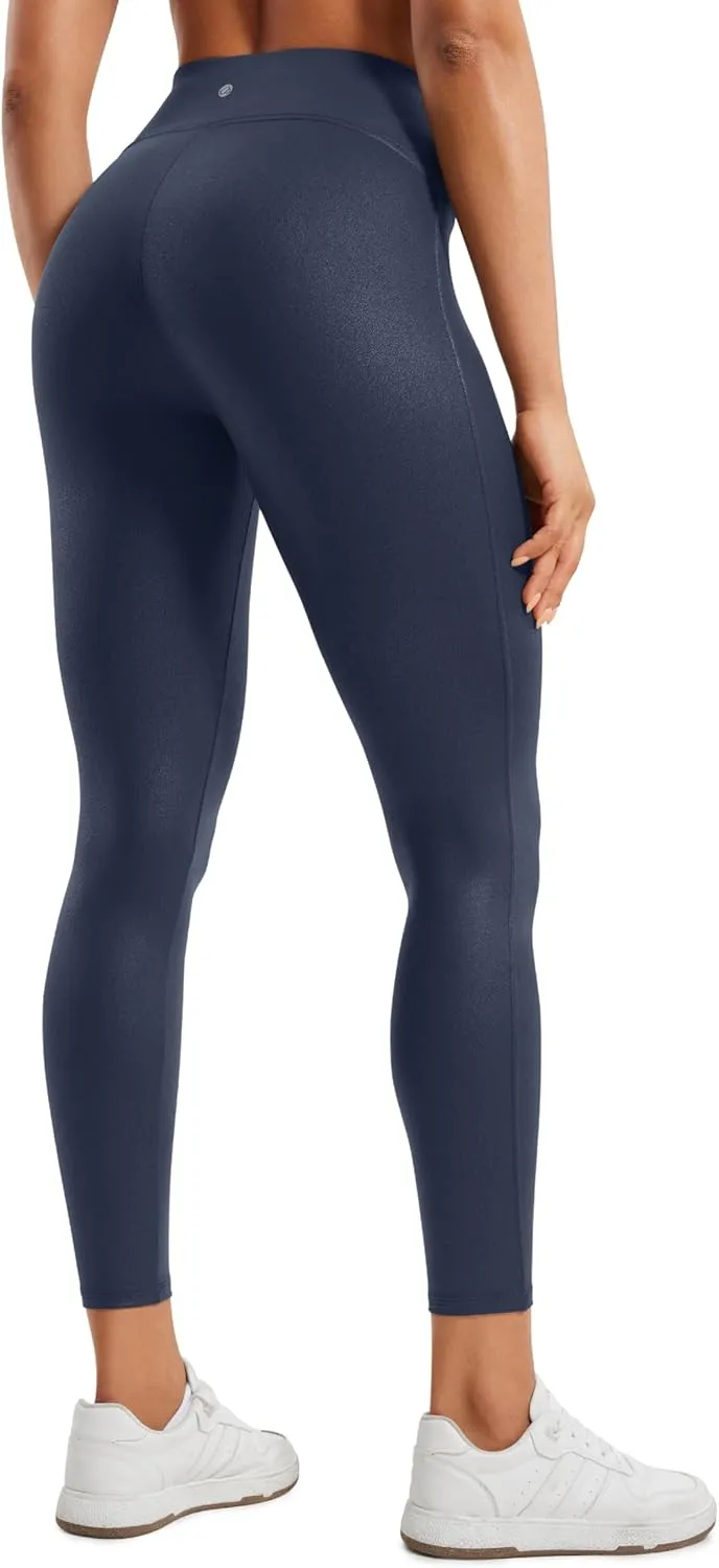 CRZ YOGA Butterluxe Womens Matte Faux Leather Leggings 25" - No Front Seam High Waist Stretch Tights Pleather Pants