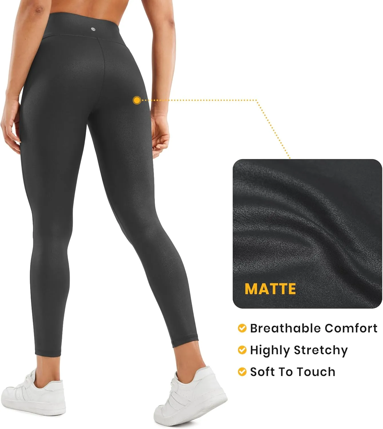 CRZ YOGA Butterluxe Womens Matte Faux Leather Leggings 25" - No Front Seam High Waist Stretch Tights Pleather Pants