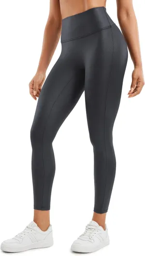 CRZ YOGA Butterluxe Womens Matte Faux Leather Leggings 25" - No Front Seam High Waist Stretch Tights Pleather Pants