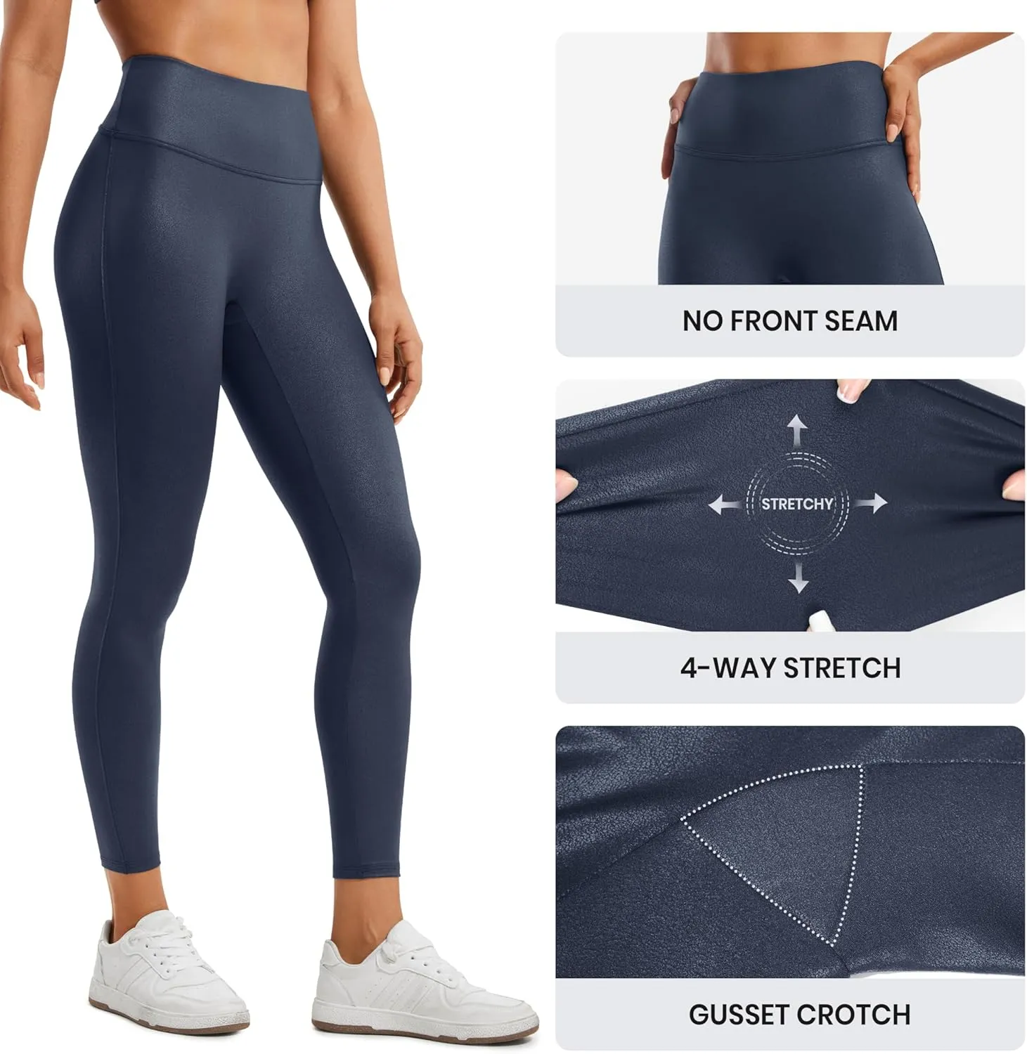 CRZ YOGA Butterluxe Womens Matte Faux Leather Leggings 25" - No Front Seam High Waist Stretch Tights Pleather Pants