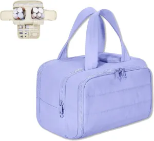 Cureaway Cosmetic Bag, Large Capacity Wide-Open Travel Cosmetic Bag, 4-in-1 Puffy Multi-functional Toiletry Bag for Women, Waterproof Portable Pouch Open Flat Toiletry Bags (purple)