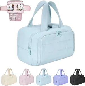 Cureaway Travel Bag, Cureaway Travel Cosmetic Bag, Large Capacity Wide-Open Cosmetic Bags, Waterproof Portable Pouch Open Flat Toiletry Bags, Dry-And-Wet Separation (Blue)